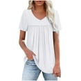 thumbnail image 2 of Women's Pleated Top, V-Neck Short Sleeve Blouse, Casual Solid Color Pullover Shirt for Everyday Wear, 2 of 6