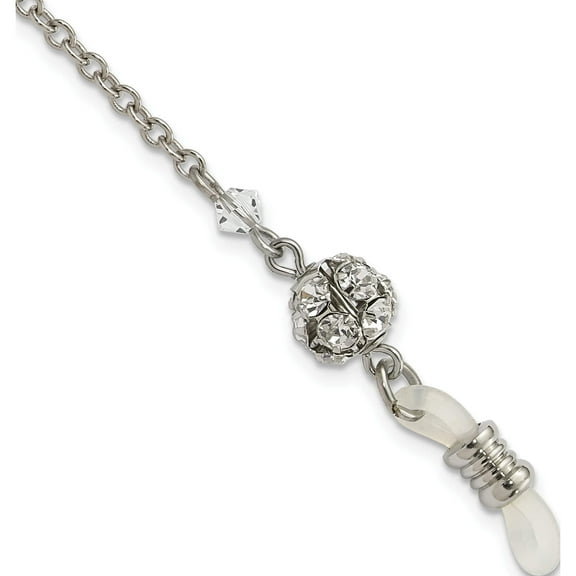 Silver-tone w/Clear Crystal 30in Eyeglass Holder Chain