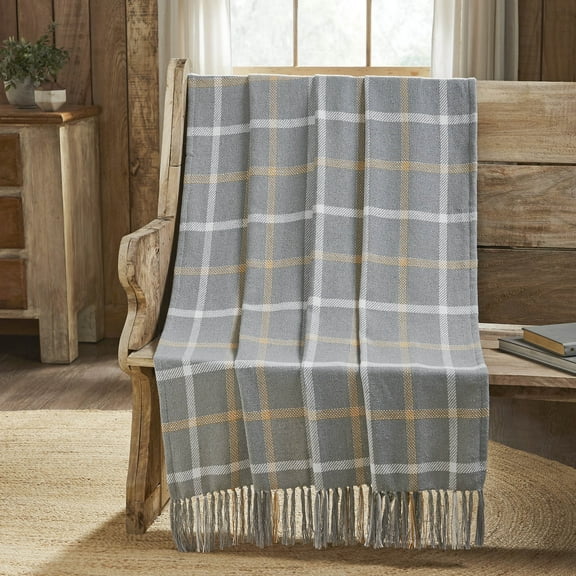 VHC Brands Harvest Blessings Woven Plaid Throw 50x60, Decorative Fall Blanket Made with Cotton, Living Room and Bedroom Decor for Fall and Thanksgiving