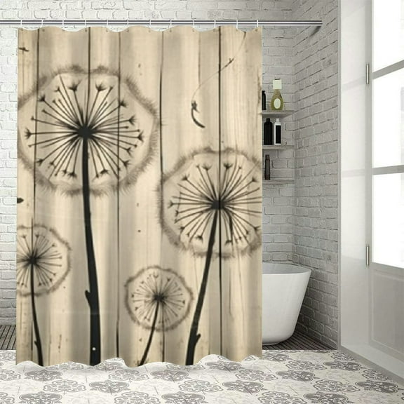 Pratyus Dandelion Woodcut Fine Foliage Lace Shower Curtain Waterproof Bath Curtain with Hooks Chic Modern Bathroom Decor 36"x72