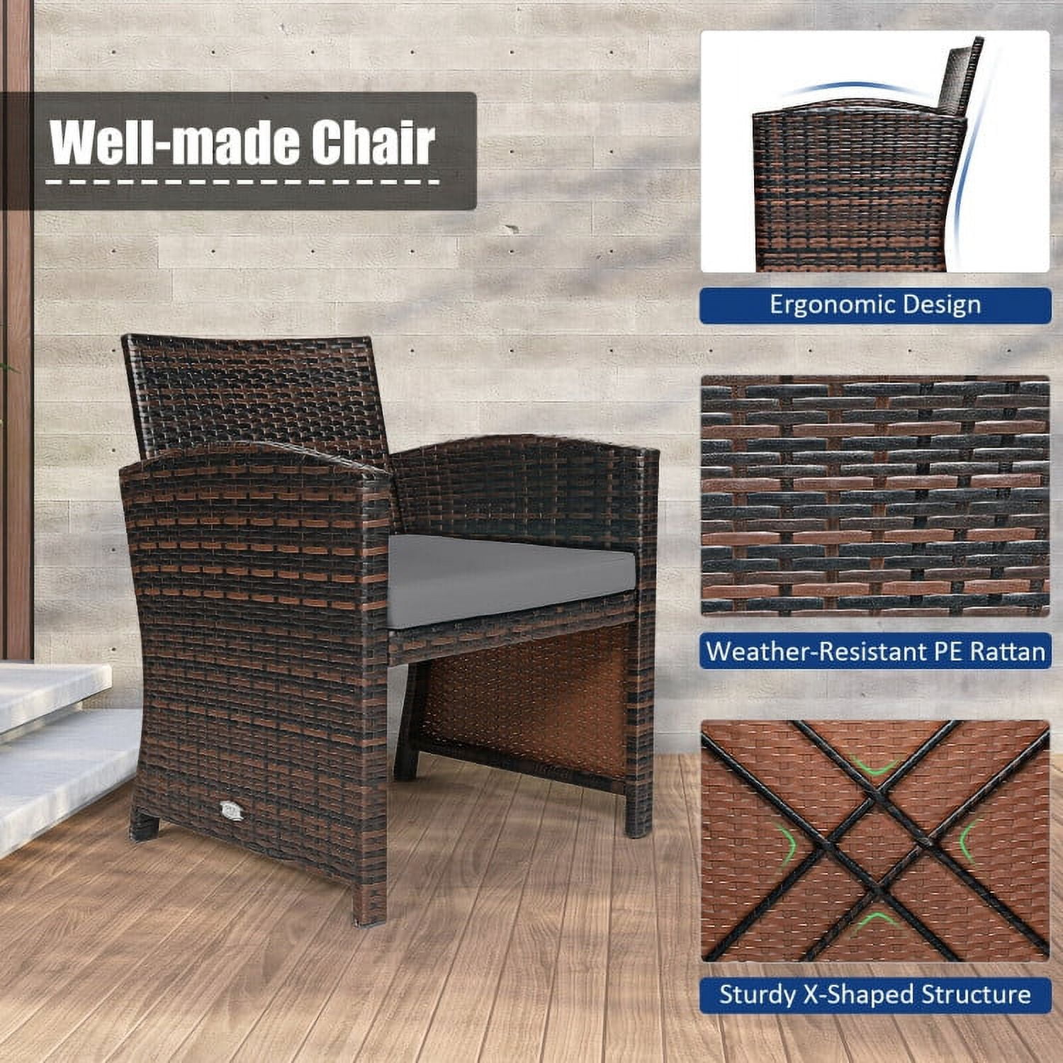 Aimee Lii 3 Pieces Patio Cushioned Wicker Conversation Set, Outdoor Sectional Set with with Glass Coffee Table, Gray Aimee Lii 3 Pieces Patio Cushioned Wicker Conversation Set, Outdoor Sectional Set with with Glass Coffee Table, Gray