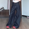 thumbnail image 2 of MIXUE Jeans For Women Solid Color Retro High Vibe Wide Leg Casual Pants High Waist Long Drag Pants Trousers Activewear,Blue,M, 2 of 4