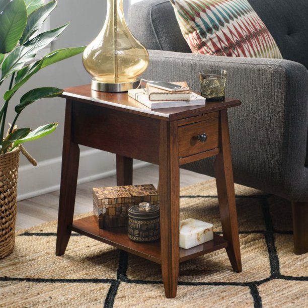 Finley Home Davis Chairside Table with Power Outlet Walnut Walmart