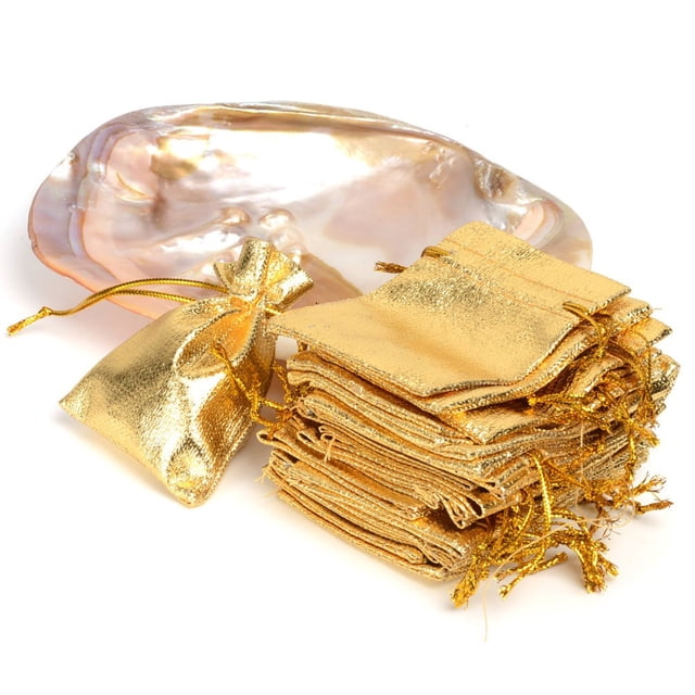 50pcs Gold Silver Organza Bag Jewelry Packaging Bag Wedding Party Favour Candy Bags Favor Pouches Drawstring Gift-Bags