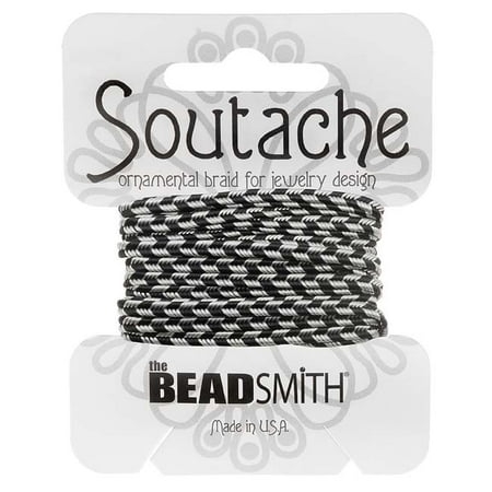 Soutache Cord - BeadSmith Soutache Braided Cord 3mm Wide - Silver / Black Stripes (3 Yards)
