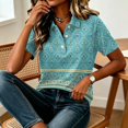 thumbnail image 4 of JULMCOMO Polo Shirts for Women Floral Print Collared Short Sleeve Button Loose Fit Trendy Golf Shirts Daily Comfy Casual Blouses Green XL, 4 of 6