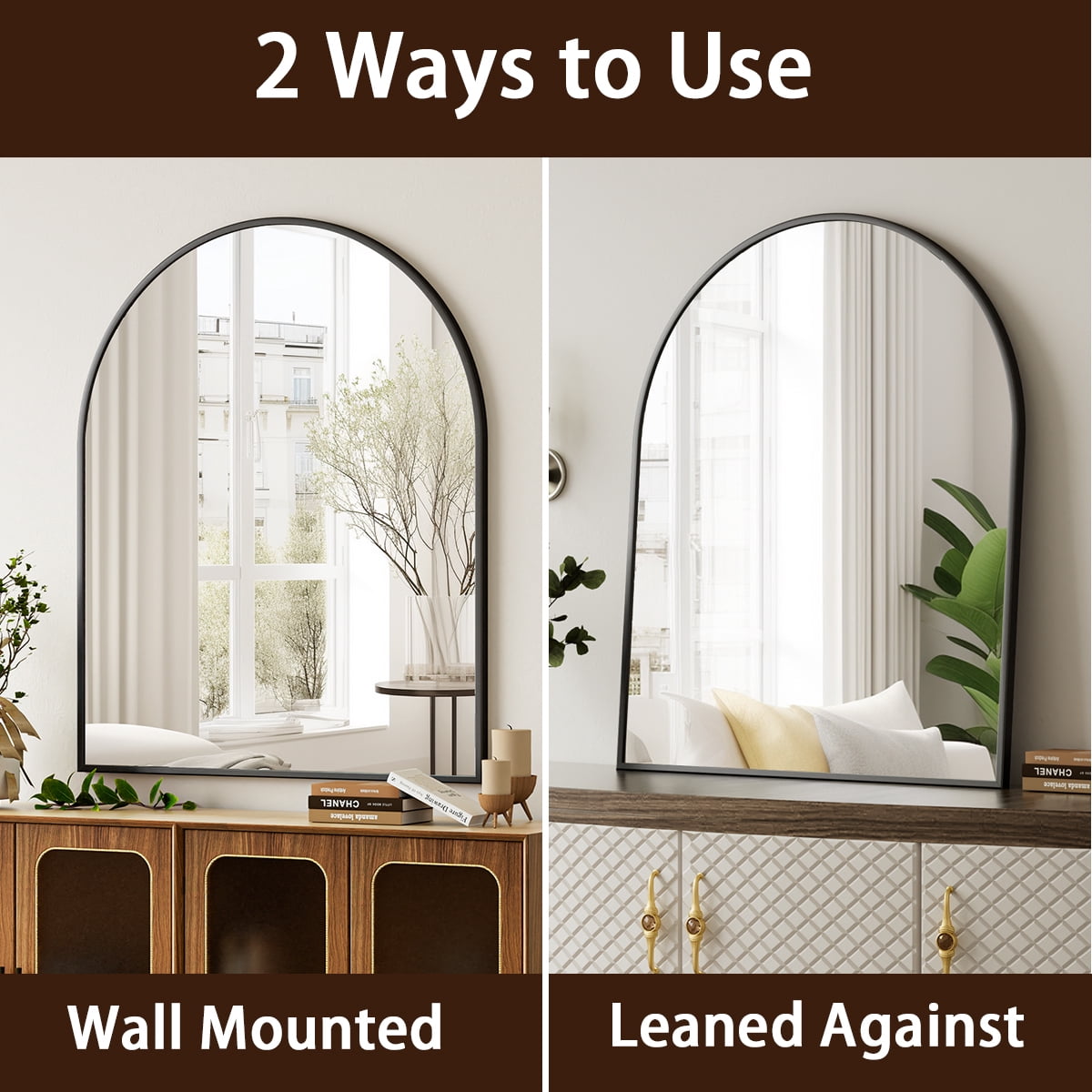 GRAHMCY 34"x32" Arched Bathroom Mirror Wall Mirror With Aluminum Alloy Frame, Black