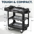 thumbnail image 4 of Olympia Tools Heavy Duty Utility Work Cart | 2 in 1 Convertible 3 Shelf to Flat Top Workstation | 660 lb Capacity, HDPE Frame, Ladder Hook, 4 Swivel Wheels | Tool Carts for Garage & Maintenance, 4 of 9