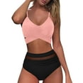 thumbnail image 3 of vigerkar Bikini Set for Women Two Piece Swimsuit Crew Neck Top Spaghetti Straps Cross Back Lace up Mid Rise Pink, L, 3 of 6