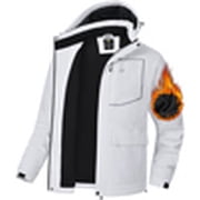 Tyhengta Men's Waterproof Ski Jackets Winter Coats Snow Jacket Adjustable Fleece Windbreaker Windproof Outdoor RainJackets White M