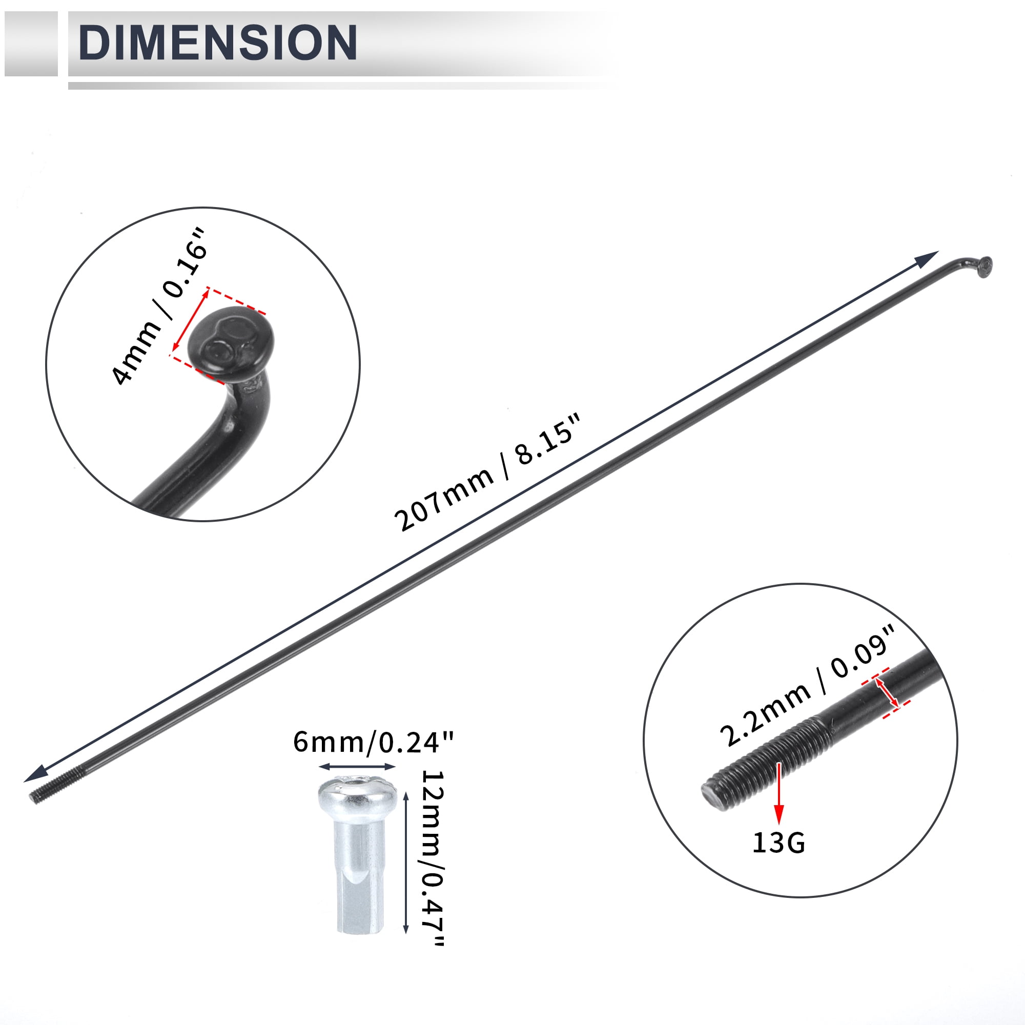 Unique Bargains 36Pcs Durable 13G Bike Wheel Spokes with Nipples 45 Steel Black 8.15"