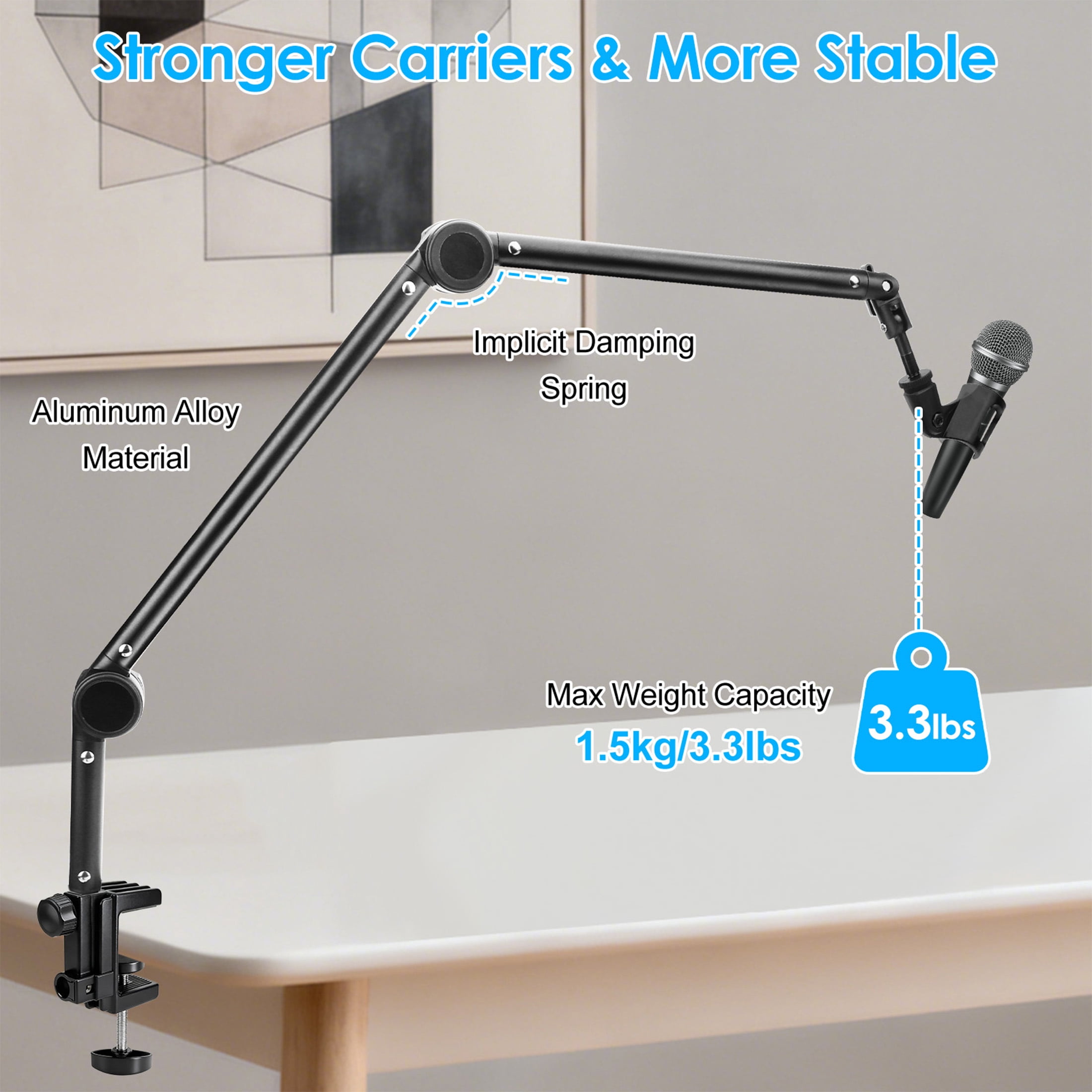 EEEkit Microphone Stand, 360° Rotatable Mic Boom Arm, Foldable Desk Mic Arm with 3/8'' to 5/8'' Screw Adapter, Microphone Arm for Podcast, Streaming and Recording