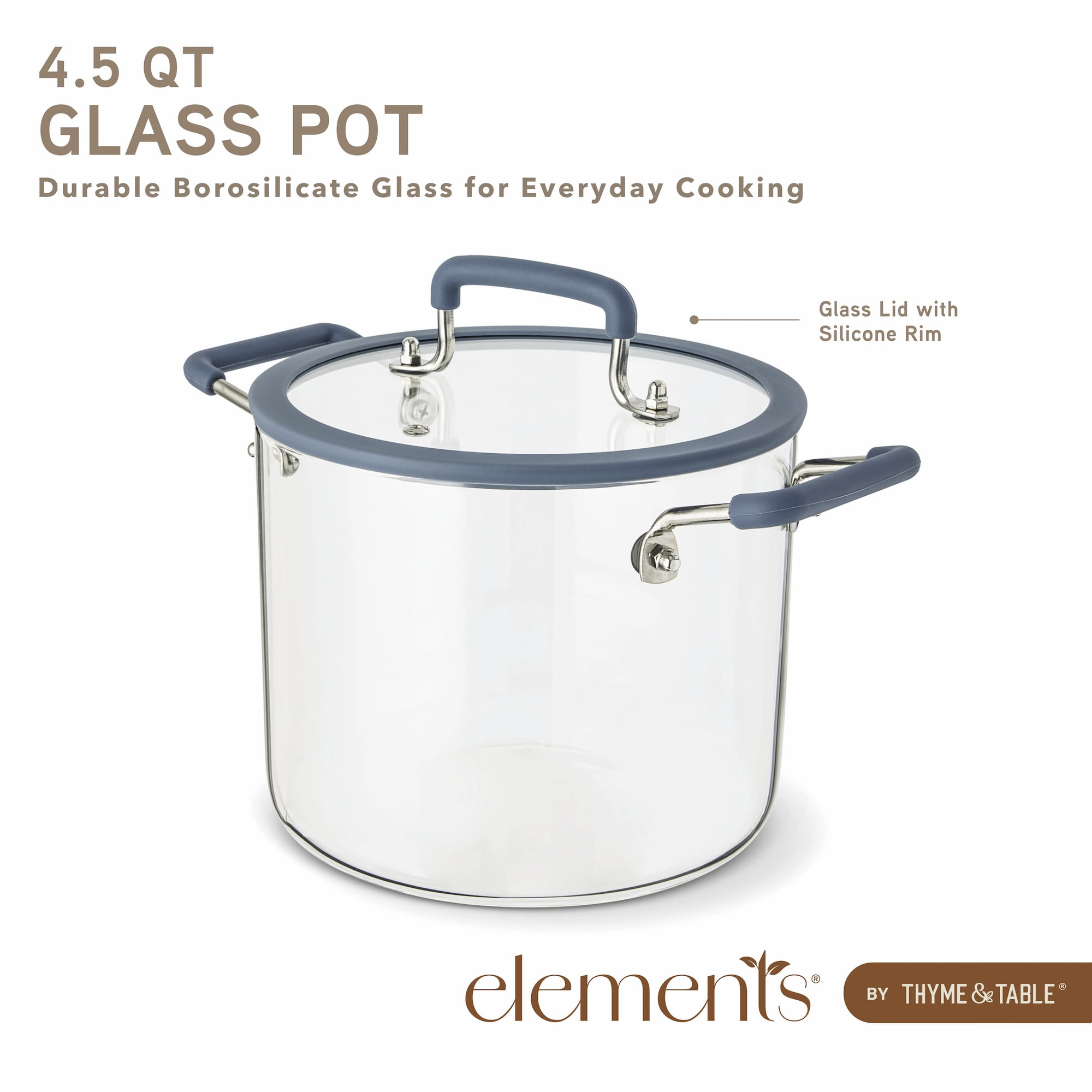 Elements by Thyme & Table 4.5 QT Borosilicate Glass Pot - Blue