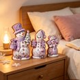 thumbnail image 6 of Lilixerw Christmas Snowman Figurine Set of 3 purple with Hats Scarves Christmas Tree Gingerbread for Shelf Mantel Holiday Seasonal Home Decoration, 6 of 6