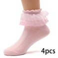 thumbnail image 2 of LYMAYTER 4 Pack Dress Socks for Toddler Summer Breathable Socks‌ Girls Double Ruffle Ankle Socks 1-15Y, 2 of 7