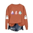 thumbnail image 3 of Feancey Graphic Sweatshirts for Women Funny Cute Ghost Print Halloween Tops Fall Long Sleeve Crewneck Sweatshirt Teen Girl Y2K Clothes Orange XL, 3 of 9