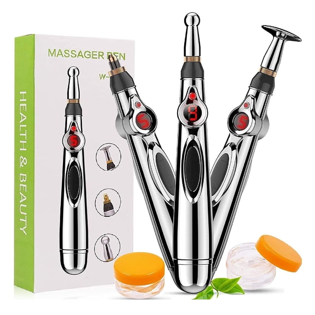 Pluma Acupuntura Masajeador Electrico Kimhi Estimulador Muscular Acero Inoxidable Para El Alivio Del Dolor Y La Relajación Muscular Pluma De Masaje Corporal Cabeza, Cuello, Pierna Color Plateado