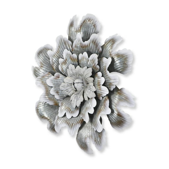 HomeRoots 483329 Bohemian 27 x 27 in. Gray & Off White Galvanized Metal Flower Hanging Dimensional Sculpture
