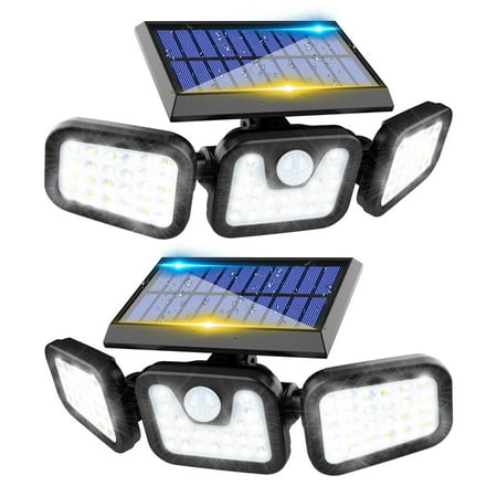 

Giugt Solar Lights Outdoor Waterproof 75 LED 300LM Solar Flood Security Lights with 17FT Motion Sensor IP65 Waterproof 3 Heads Spot Flood Wall Lights for Porch Garage Yard Entryways Patio (2pcs)