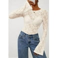 thumbnail image 3 of PRETTYGARDEN Womens Lace Long Bell Sleeve Tops Fall Sexy See Through Sheer Floral Blouse Shirt Fitted Going Out Outfits, 3 of 10