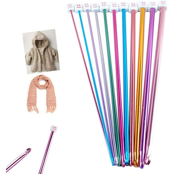 Long Crochet Hooks Set 11 Packs 10.6" Colorful Aluminum Knitting Needles(2mm to 8mm) by