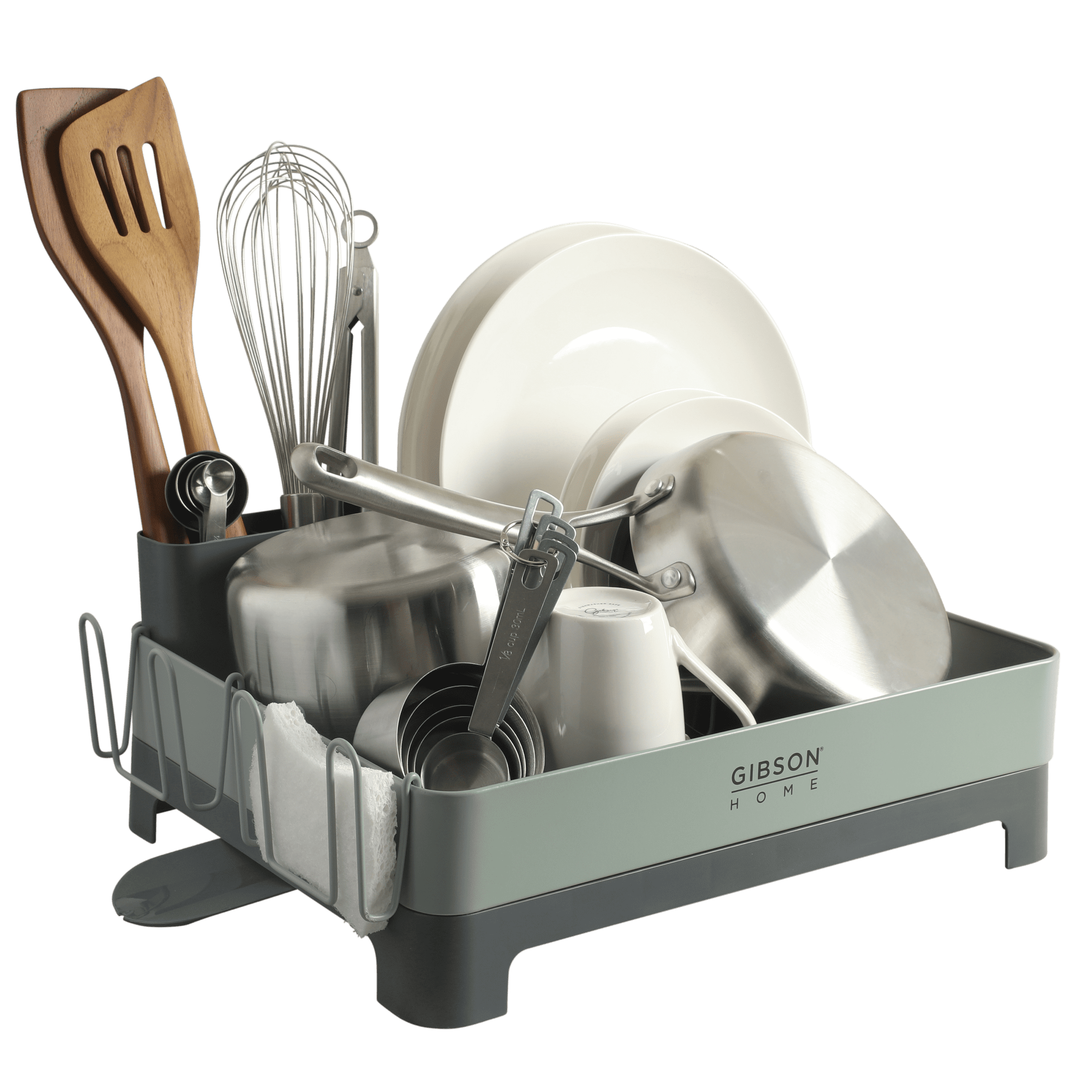 Gibson Home Nestcraft Full Size Rust Resistant Dish Rack with Drain Board and Flatware Caddy - Green