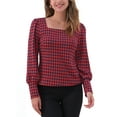 thumbnail image 1 of INSPIRAR CHIC Blusas Vintage de Houndstooth para Mujeres con Cuello Cuadrado y Mangas Largas Obispo XS Rojo, 1 of 5