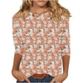 thumbnail image 1 of ZVAVZ Hauts d'Été pour Femmes, T-Shirts à Imprimé Floral Manches 3/4 Col Rond T-Shirts Décontractés Amples Basiques pour Femmes Idées Cadeaux Multicolore m, 1 of 5