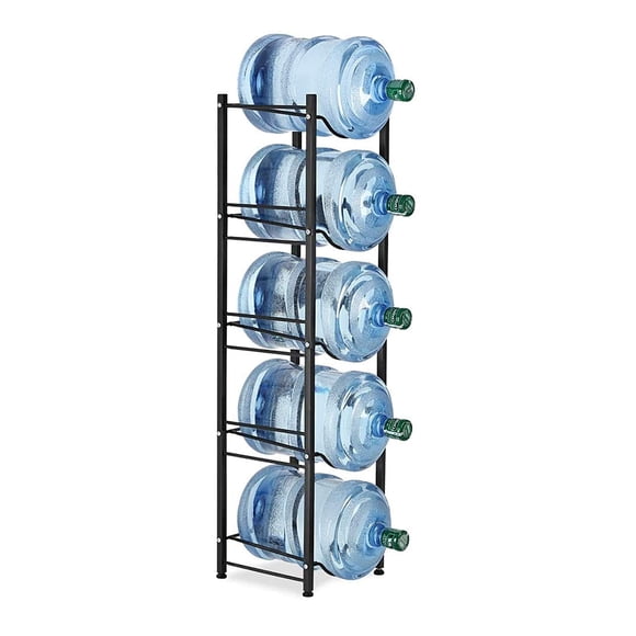 LIANTRAL Water Cooler Jug Rack, 5-Tier Heavy Duty Water Bottle Holder Storage Rack for 5 Gallon Water Dispenser, Save Space (Blac