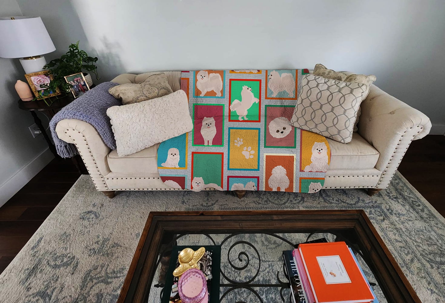 Lots of White Pomeranian Quilted Blanket 50x60 50 in x 60 in