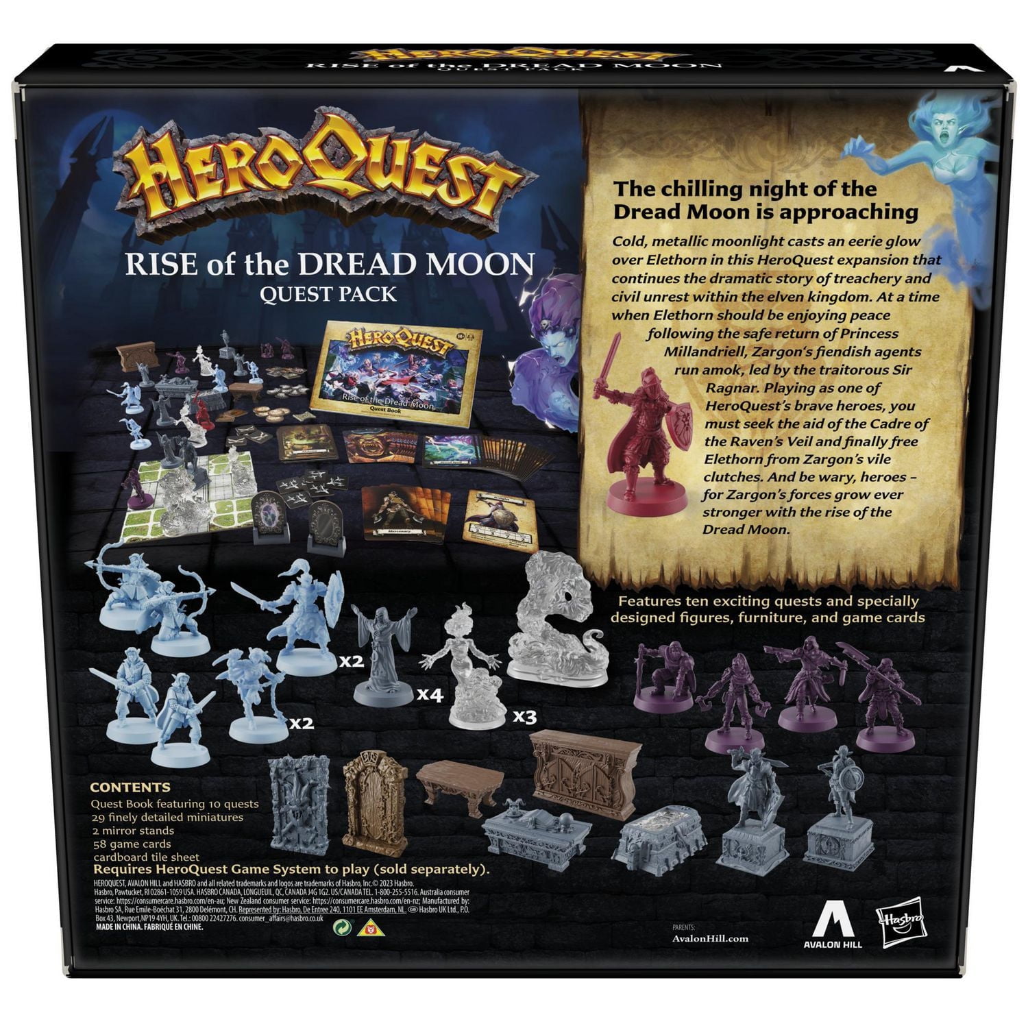 Avalon Hill HeroQuest, pack de quête La lune de la Terreur, système de jeu HeroQuest requis, jeux de rôle pour 2 à 5 joueurs, dès 14 ans