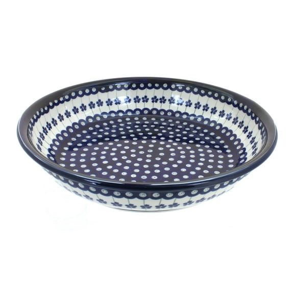 Blue Rose Polish Pottery Flowering Peacock Large Shallow Serving Bowl
