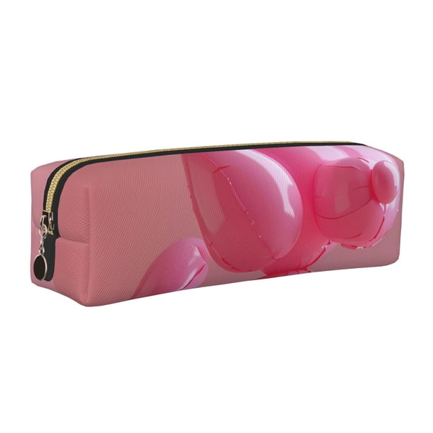 Disketp Pink Balloon Puppy Art Estuche de Lápices de Cuero con Cierre, Estuche Compacto para Papelería, Bolígrafos y Accesorios Pequeños