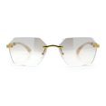 thumbnail image 3 of Luxury Rimless Beveled Rectangle Lens Jaguar Metal Figurine Arm Sunglasses Gold Beige - Clear Mirror, 3 of 8
