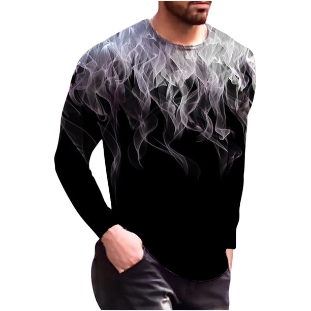 ICHUANYI Clearance Men's Long Sleeve Round Neck Print Color Fashion Casual T-Shirt Long Sleeve Top(Gray, XXXL) Ichuanyi Ichuanyi