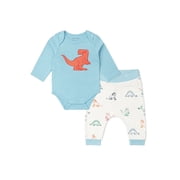 Monica + Andy Organic Cotton Gender Neutral First Moves Bodysuit + Groove Pant Set, Sizes Newborn -24 Months