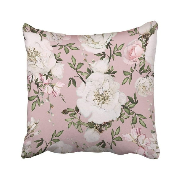 Bpbop Gray With Flowers And Leaves On Pink Watercolor Floral Pattern Rose In Pastel Color White Pillowcase Throw Pillow Cover Case 18x18 Inches Walmart Com Walmart Com