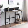 thumbnail image 2 of Desks, Industrial Rustic Oak and Black 2-Shelf Writing Desk with H-Shaped Base & Phone Holder, 30H x 43W x 20D | Oak | Particle Board+MDF, 2 of 9