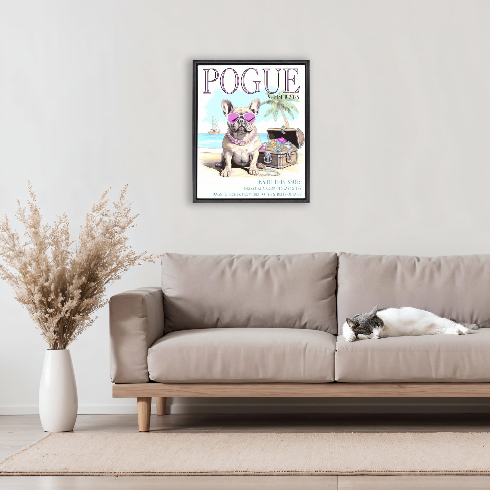 Stupell Industries Pogue Summer Dog Fashion Black Framed Floater Canvas Wall Art, design by Grotto Studios
