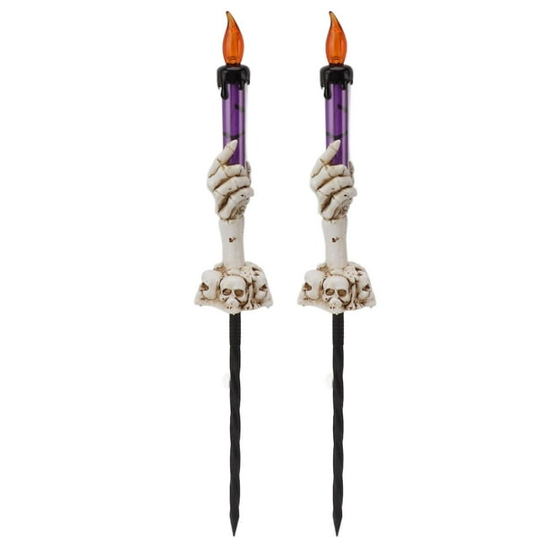 2 Pack Halloween Candles Warm Light 120mAh Plastic Skeleton Ghost Pattern Purple