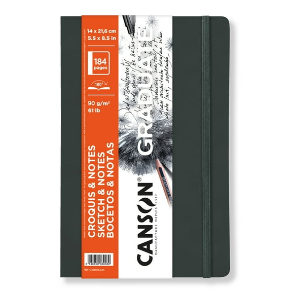Canson Graduate Sketch & Notes Art Book, Dark Gray, Soft Cover Binding, 92 Sheet, 5.5x8.5 inch, 1 Count