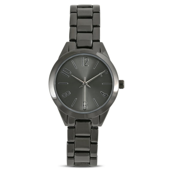 Time & Tru Ladies' Gun Metal Bracelet Watch with Silver Arabics, 31 MM
