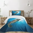 thumbnail image 3 of Ambesonne Under the Sea Quilted Bedspread Set 2 Pcs, Sea Turtle Diving, Twin Size, Yellow Brown Blue, 3 of 6