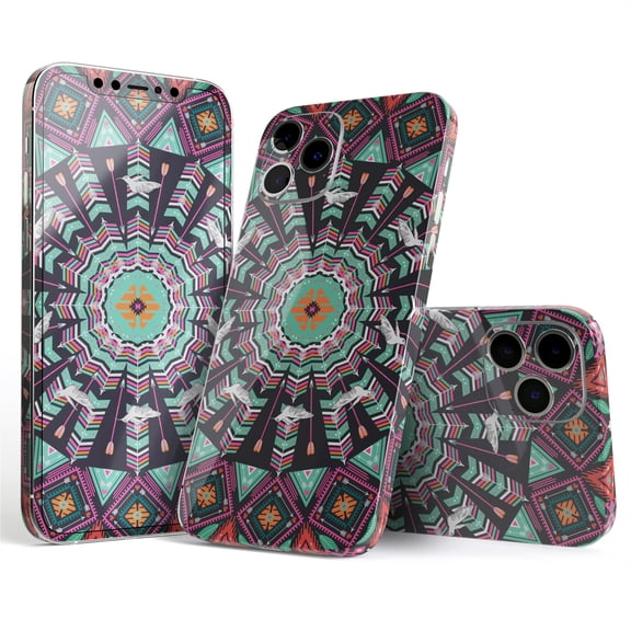 DesignSkinz Mirrored Coral and Colored Vector Aztec Pattern Full-Body Skin Decal Wrap Cover for iPhone 16