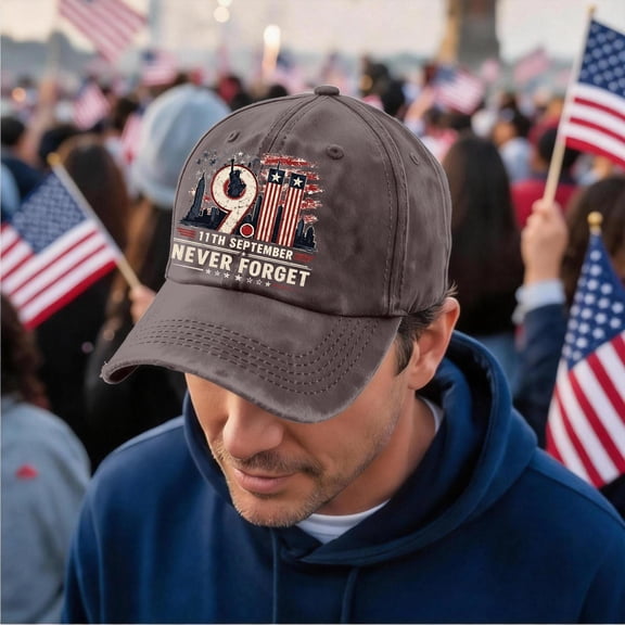 9/11 Never Forget 11th September Baseball Cap - American Flag Vintage Washed Cotton Patriot Day Commemorative Hat, Adjustable Unisex Dad Cap for Men and Women
