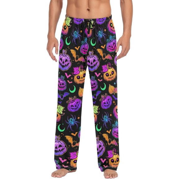 GZHJMY Pajama Pants for Men - Halloween Pumpkin Bat, Loose Lightweight PJs Lounge Sleep Bottoms with Pockets Drawstring, Christmas New Year Birthday Gifts, Small