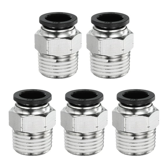 Uxcell 5pcs Push to Connect Fitting 1/2" x 1/2" Thread Brass Straight Union, Black