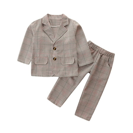 

Canrulo 2PCS Toddler Infant Baby Girls Plaid Long Sleeve Blazer Elastic Long Pants Set Gray Brown 2-3 Years