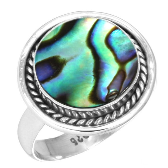 925 Silver Ring For Women - Girls Multicolor Natural Abalone Shell Stone Silver Ring Size 9 Fashion Silver Ring Size 9 Gift For Mother On Christmas 925 Gemstone Silver Jewelry