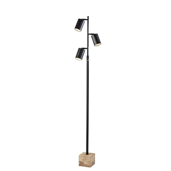Adesso Rutherford 64" 3-Light Adjustable Dimmable LED Travertine & Black Tree Floor Lamp